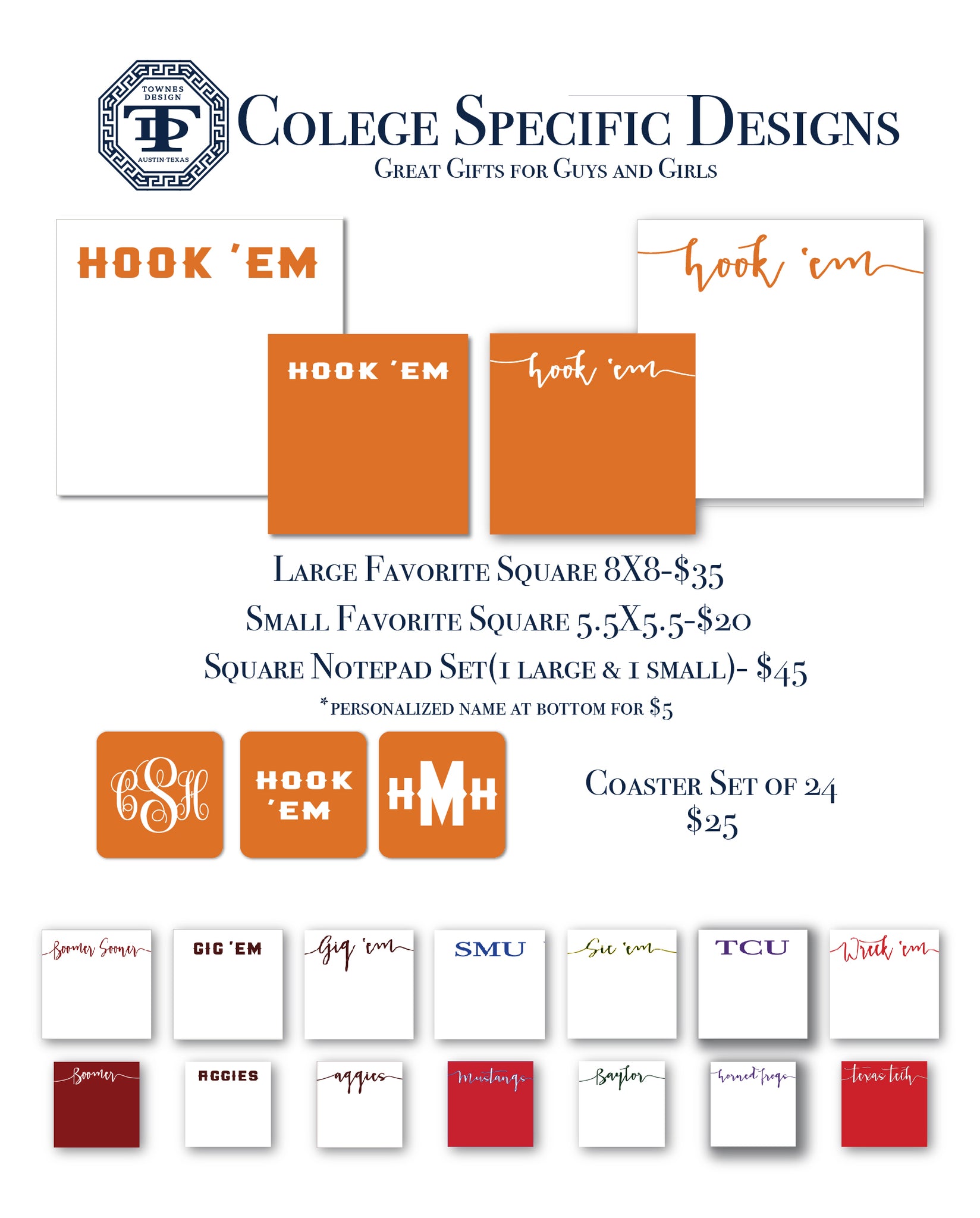 Spring Special Personalized Notepads in college colors